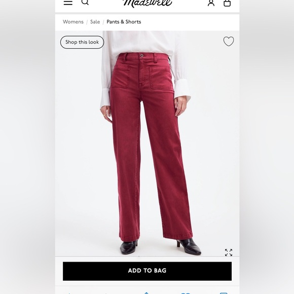 Madewell 
The Emmett Wide-Leg Full-Length Pant in Claret: Patch Pocket - Picture 1 of 10